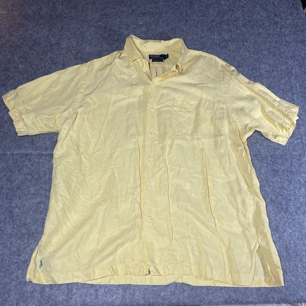 Vtg Polo Ralph Lauren Shirt Men XL Yellow Caldwell Camp Loop Collar Button Up